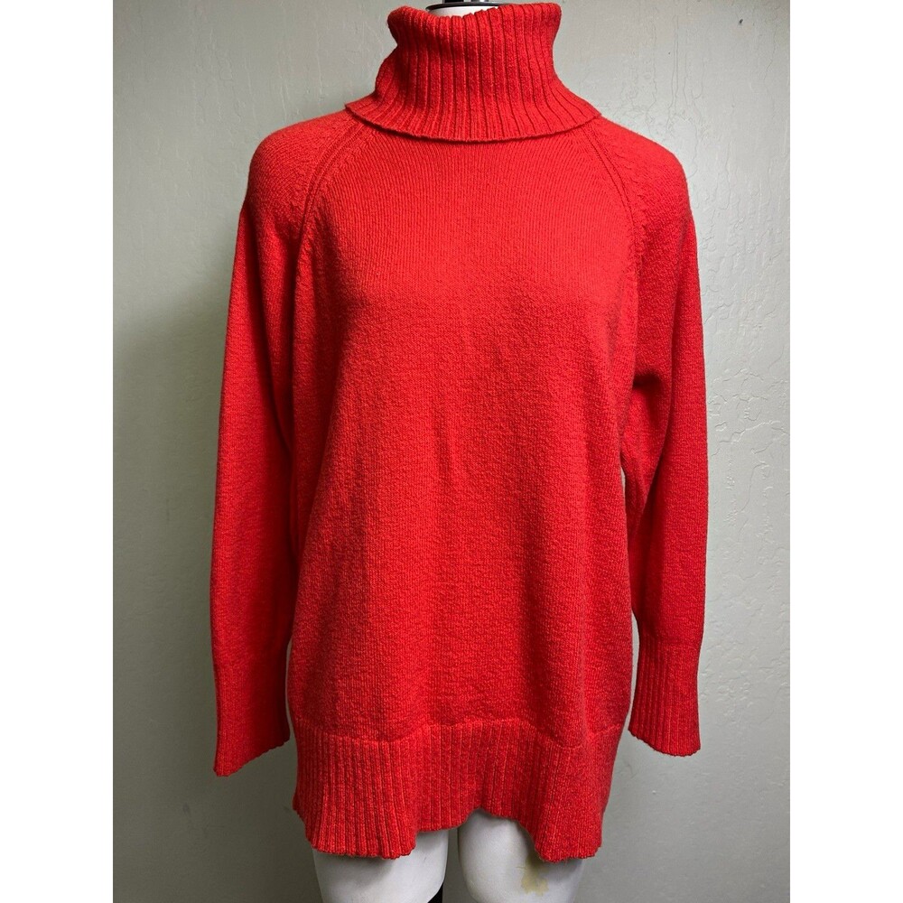 Old Navy SoSoft Women’s PL Red Ribbed Knit Turtleneck Pullover Sweater Raglan